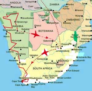 Die Südafrika-Namibia Tour: Flug nach Kapstadt, dann mit Kleinbus durch Südafrika   Namibia bis Windhoek, Retourflug ab Windhoek nach Zürich